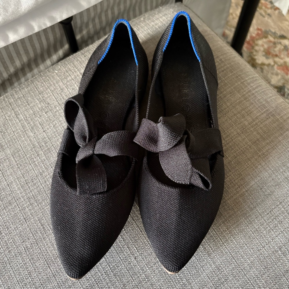 Rothy's Pointed Tie Bow Black Flats